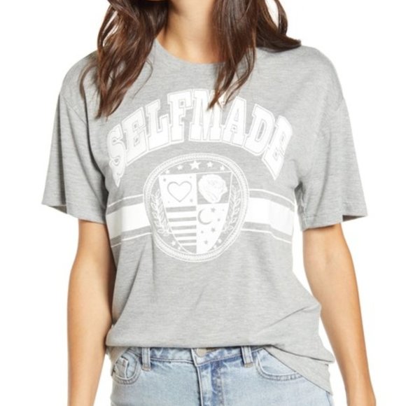 BP Self Made Boyfriend Crewneck T-Shirt Light Grey White S NWT - Picture 1 of 9